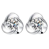 Ottone stallone orecchino, Three Leaf Clover, placcato color argento, per la donna & con strass, nessuno, assenza di nichel,piombo&cadmio, 7x7mm, Venduto da coppia