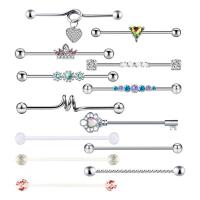 Bijoux de piercing d'oreille en acier inoxydable, Acier inoxydable 304, 13 pièces & bijoux de mode & pavé de micro zircon, argent, 1.60x38x5mm, Vendu par fixé