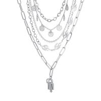 Collana Multi strato, lega in zinco, with 5-8cm extender chain, placcato color platino, 5 pezzi & gioielli di moda & per la donna, color platino, Lunghezza 32-58 cm, Venduto da set