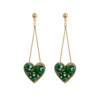 Zinc Alloy Øreringe, med Krystal, Heart, guldfarve belagt, for kvinde & med rhinestone, 23x73mm, Solgt af par