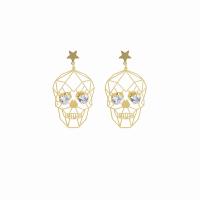 Pendientes de Gota en Latón, metal, Calavera, chapado, para mujer & con diamantes de imitación & hueco, más colores para la opción, libre de níquel, plomo & cadmio, 34.50x64.50mm, Vendido por Par