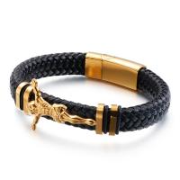 acero inoxidable 316L Pulsera, con cable de piel de vaca, chapado, teñido & para hombre, más colores para la opción, longitud aproximado 8.26 Inch, Vendido por UD