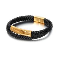 Partículas de acero Pulsera, con cable de piel de vaca, chapado, para hombre, más colores para la opción, longitud aproximado 8.46 Inch, Vendido por UD