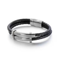 Partículas de acero Pulsera, con cable de piel de vaca, chapado, para hombre, más colores para la opción, longitud aproximado 8.26 Inch, Vendido por UD