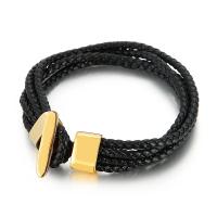 Partículas de acero Pulsera, con cable de piel de vaca, chapado, para hombre, más colores para la opción, longitud aproximado 8.26 Inch, Vendido por UD