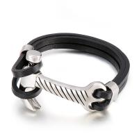 Partículas de acero Pulsera, con cable de piel de vaca, para hombre, color original, longitud aproximado 9.05 Inch, Vendido por UD