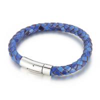 Titanium Staal Armband, met koeienhuid koord, voor de mens, blauw, Lengte Ca 8.46 inch, Verkocht door PC