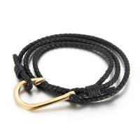 Partículas de acero Pulsera, con cable de piel de vaca, chapado en color dorado, teñido & para hombre, Negro, longitud aproximado 21.65 Inch, Vendido por UD