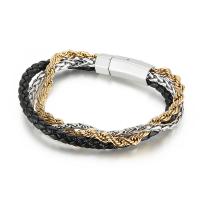 Partículas de acero Pulsera, con cable de piel de vaca, chapado en color dorado, tres capas & teñido & para hombre, color mixto, longitud aproximado 8.66 Inch, Vendido por UD