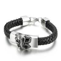 Titanium Staal Armband, met koeienhuid koord, verschillende stijlen voor de keuze & voor de mens, zwart, Lengte Ca 8.66 inch, Verkocht door PC