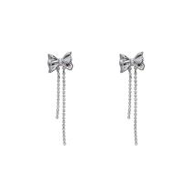 Pendientes de Gota en Latón, metal, Lazo, chapado en plata de alta calidad, Joyería & micro arcilla de zirconia cúbica & para mujer, plateado, libre de níquel, plomo & cadmio, 17x65mm, Vendido por Par