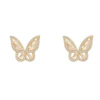 Boucles d'oreilles en laiton zircon cubique pavent, papillon, fade et jamais plaqué de haute qualité, bijoux de mode & pavé de micro zircon & pour femme, plus de couleurs à choisir, protéger l'environnement, sans nickel, plomb et cadmium, 17x17mm, Vendu par paire