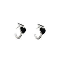 Pendientes de Perno de Aleación de Zinc, Corazón, chapado en plata de alta calidad, Joyería & para mujer & esmalte, plateado, libre de níquel, plomo & cadmio, 10x20mm, Vendido por Par