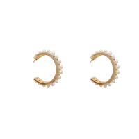 Sinc Alloy Earring Graí, le Pearl Plaisteacha, Donut, dath an óir ar ardchaighdeán plated, jewelry faisin & do bhean & le rhinestone, órga, nicil, luaidhe & caidmiam saor in aisce, 36x35mm, Díolta De réir Péire