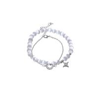 Pulseras de ojos de gatos, Ojo de gato, con aleación de zinc, con 3.5cm extender cadena, chapado en plata de alta calidad, Ajustable & Joyería & para mujer & con diamantes de imitación, color mixto, longitud aproximado 17 cm, Vendido por UD