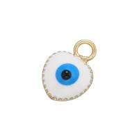 Evil Eye Pendler, Messing, Heart, guldfarve belagt, emalje, flere farver til valg, 10x7mm, Solgt af PC