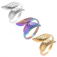 304 Stainless Steel Cuff Finger Ring Leaf Vacuum Ion Plating Adjustable & Unisex US Ring Sold By PC