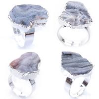 Achát Finger Ring, Sárgaréz, -val Ice Quartz Achát, Szabálytalan, ezüst színű bevonattal, véletlenszerűen elküldött & divat ékszerek, ezüst, nikkel, ólom és kadmium mentes, 20-32mm, Által értékesített PC