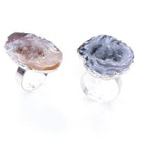 Agaat Finger Ring, Messing, met Ijs Quartz Agaat, Onregelmatige, plated, willekeurig verzonden & Druzy stijl, meer kleuren voor de keuze, nikkel, lood en cadmium vrij, 28-32mm, Verkocht door PC