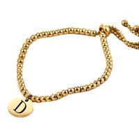 Bracelet d'acier titane, Lettre d’alphabet, Placage de couleur d'or, réglable & styles différents pour le choix & pour femme, doré, Longueur 18-25 cm, Vendu par PC