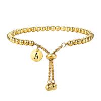 Bracelet d'acier titane, Lettre d’alphabet, Placage de couleur d'or, réglable & styles différents pour le choix & pour femme, doré, Longueur 18-25 cm, Vendu par PC