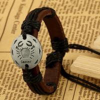 Cowhide Bracelet Full Grain Cowhide Leather with Zinc Alloy with 9-10cm extender chain 12 Signs of the Zodiac handmade Adjustable & fashion jewelry 12mm Length 17 cm Sold By Set