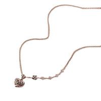 Collier en laiton, Rose, Placage de couleur argentée, bijoux de mode & pour femme, argent, protéger l'environnement, sans nickel, plomb et cadmium, 17x17mm, Longueur 46 cm, Vendu par PC