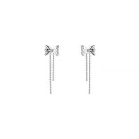 Fashion Fringe Oorbellen, Zinc Alloy, Strik, platinum plated, voor vrouw & met strass, nikkel, lood en cadmium vrij, 17x70mm, Verkocht door pair