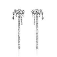 Fashion Fringe Oorbellen, Zinc Alloy, platinum plated, voor vrouw & met strass, nikkel, lood en cadmium vrij, 17x68mm, Verkocht door pair