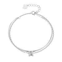 Bracelet cubique en laiton zircon pavent, avec 1.37inch chaînes de rallonge, Plaqué de platine, Double couche & Style coréen & pavé de micro zircon & pour femme, protéger l'environnement, sans nickel, plomb et cadmium, 55x45mm, Vendu par PC