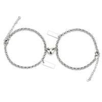 Quelques Bracelet à et Bangle, Acier inoxydable 304, avec alliage de zinc, avec 1.96inch chaînes de rallonge, magnétique & styles différents pour le choix & pour le couple, 18x6mm, Longueur Environ 7 pouce, 10ensemblessérie/lot, Vendu par lot