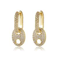 Boucle d’oreille goutte strass Hoop, laiton, Placage de couleur d'or, pavé de micro zircon & pour femme, 11x27mm, Vendu par paire