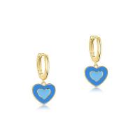 Huggie Hoop Drop Earring Brass Heart gold color plated for woman & enamel Sold By Pair