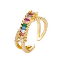 Cúbicos Circonia Micro Pave anillo de latón, metal, chapado en color dorado, Ajustable & micro arcilla de zirconia cúbica & para mujer, Vendido por UD