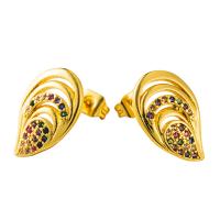 Cúbicos Circonia Pendiente Latón Micro pavimenta, metal, chapado en color dorado, micro arcilla de zirconia cúbica & para mujer, multicolor, 10x21mm, Vendido por Par