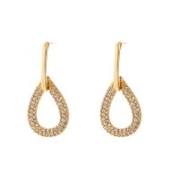 laiton Boucle d'oreille goutte, Placage de couleur d'or, styles différents pour le choix & pavé de micro zircon & pour femme & creux, 11x25mm, Vendu par paire