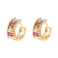 Orecchini cerchietti Hoop ottone, Placcato oro 18K, Micro spianare cubic zirconia & per la donna, nessuno, 8x20mm, Venduto da coppia