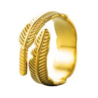 Titanium Staal Manchet Finger Ring, Veer, gold plated, Verstelbare & micro pave zirconia & voor vrouw, 20mm, Verkocht door PC