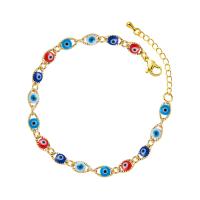 Evil Eye Jewelry Bracelet Brass with 1.57 inch extender chain gold color plated & for woman & enamel multi-colored Length Approx 6.69 Inch Sold By PC