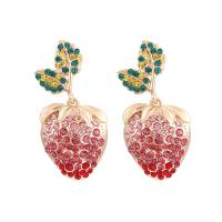 Rhinestone Ørering, Zinc Alloy, Strawberry, guldfarve belagt, mode smykker & for kvinde & med rhinestone, flerfarvede, 50x24mm, Solgt af par