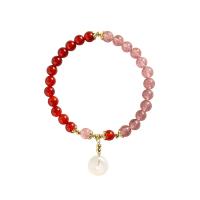 Yunnan Ágata Vermelha pulseira, with Hetian Jade & Morango Quartz & cobre, cromado de cor dourada, joias de moda & unissex, cores misturadas, 6mm,12mm, comprimento Aprox 14-17 cm, vendido por PC