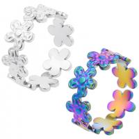 Acier inoxydable 304 Cuff Bague, fleur, Réglable & unisexe, plus de couleurs à choisir, Taille:8, Vendu par PC