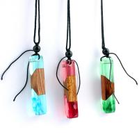 Resin Sweater Necklace with Wood Rectangle Unisex Length Approx 63 cm Sold By PC