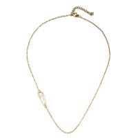 Colar de pérolas de plástico, Aço inoxidável 304, with Concha de resina, with 1.97inch extender chain, joias de moda & para mulher & com strass, dourado, 23x8mm, comprimento Aprox 17.72 inchaltura, vendido por PC