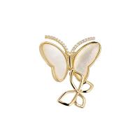 Cubic Zirconia Broche, metal, con Nácar del Mar, Mariposa, 14K lleno de oro, micro arcilla de zirconia cúbica & para mujer, dorado, libre de níquel, plomo & cadmio, 36x31mm, Vendido por UD