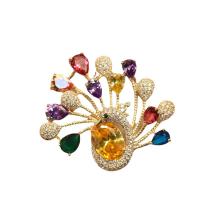 Cubic Zirconia Broche, metal, Pavo Real, chapado en color dorado, micro arcilla de zirconia cúbica & para mujer, multicolor, libre de níquel, plomo & cadmio, 45x45mm, Vendido por UD