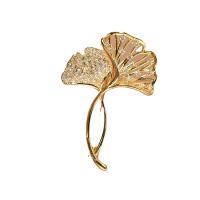 Cubic Zirconia Broche, metal, hoja del Ginkgo, chapado, micro arcilla de zirconia cúbica & para mujer, más colores para la opción, libre de níquel, plomo & cadmio, 55x35mm, Vendido por UD