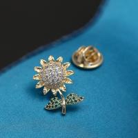 Cubic Zirconia Broche, metal, Girasol, chapado en color dorado, micro arcilla de zirconia cúbica & para mujer, dorado, libre de níquel, plomo & cadmio, 23x15mm, Vendido por UD