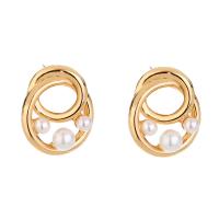 Lo zinco in lega Stud Earring, lega in zinco, with perla in vetro, placcato color oro, gioielli di moda & per la donna, 20x23mm, Venduto da coppia