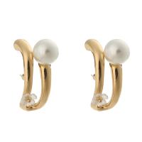 Lo zinco in lega Stud Earring, lega in zinco, with perla in vetro, placcato color oro, gioielli di moda & per la donna, 14x30mm, Venduto da coppia